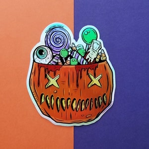 Trick R Treat Sam Horror Art Halloween Candy Pumpkin Holographic Sticker