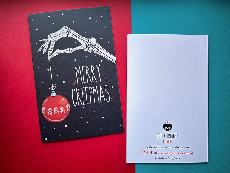 Merry Creepmas Greeting Card: Spooky Skull Holiday Art, Gothic Christmas image 5