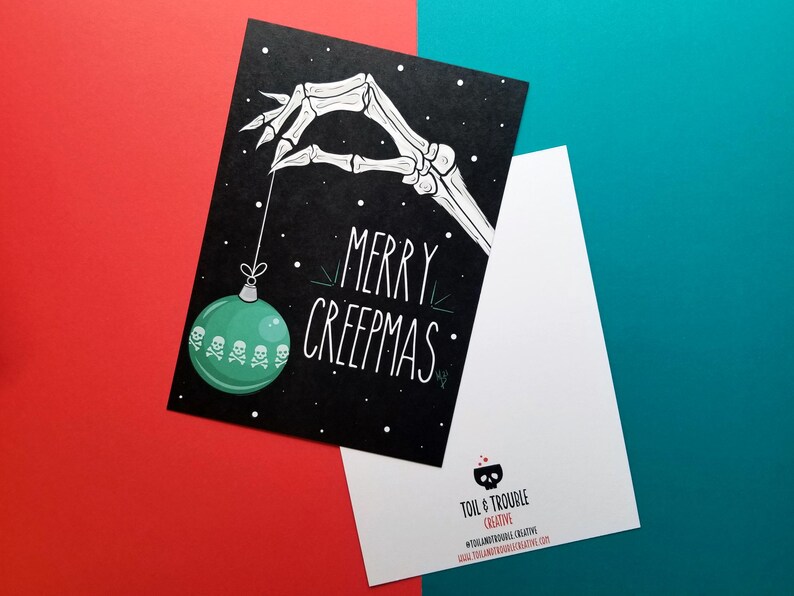 Merry Creepmas Greeting Card: Spooky Skull Holiday Art, Gothic Christmas image 2
