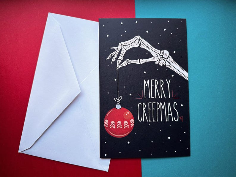 Merry Creepmas Greeting Card: Spooky Skull Holiday Art, Gothic Christmas image 6