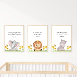Christian Nursery Wall Art | Bible Verse Nursery Animal | Animal Bible Verse Wall Art | Set of 3 Bible Verse Wall Art | Printable Wall Art