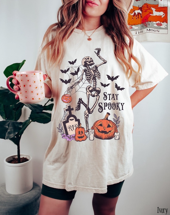 Comfort Colors Stay Spooky Shirt, Spooky Season Shirt, Retro Halloween Shirt, Retro Pumpkin Shirt, Retro Skeleton Shirt, Dancing Skeleton