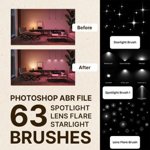 Lens Flare & Spotlight Brush Set for Photoshop Procreate | Light Overlays for Product Interior Photography | Starlight Glow Brushes