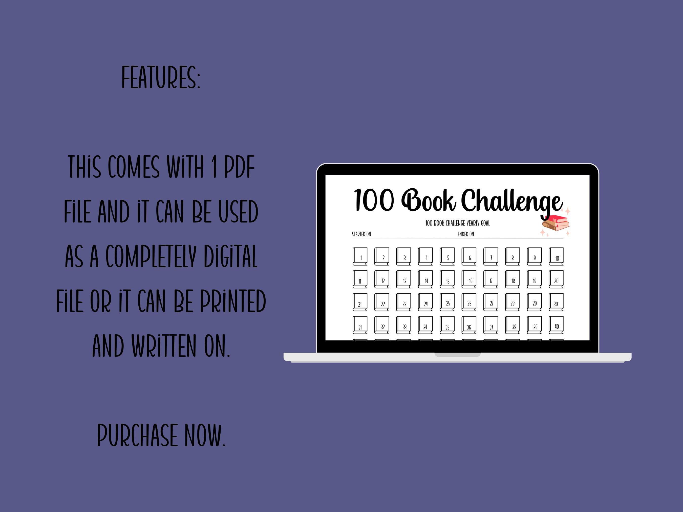 100 Book Challenge Tracker, Printable Reading Log (digital Download) - Etsy
