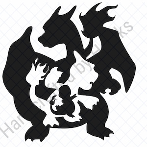 Salamèche évolution silhouette svg | Pokémon évolution PNG | Conception de t-shirt | Téléchargement instantané Cricut | Anime SVG | Dessin Animé PNG