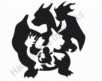 Charmander evolution silhouette svg | Pokémon evolution PNG | T Shirt design | Cricut instant download | Anime SVG | Anime PNG