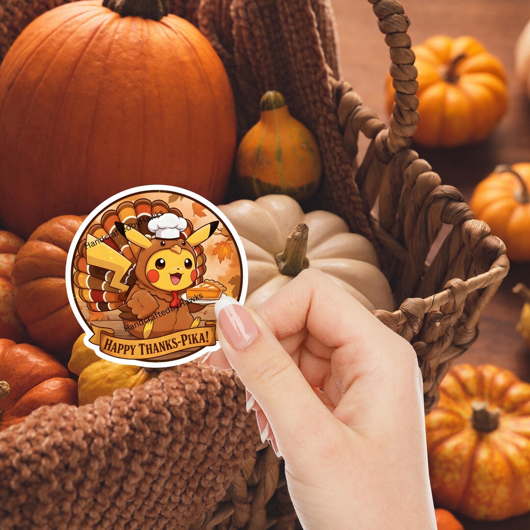 Ulr Sticker Thanksgiving Pikachu Sticker | Turkey Costume Pokémon Decal | Water ...