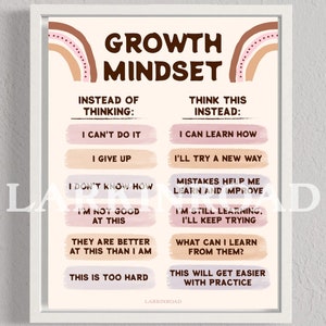 LARKINROAD Empowering Growth Mindset Print (11x14 in Unframed) Boho Rainbow Therapy Office Wall Art & Classroom Decor