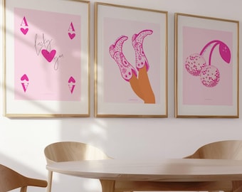 Coastal Cowgirl Poster Set: Hot Pink Dorm Decor, Lucky You Print (12x16 Unframed)