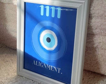 Angel Number Poster 1111, Blue Preppy Wall Art, Energy Aura Poster, Aesthetic Room Decor, Dorm Room Decor, Trendy Wall Art, Bar Cart Art