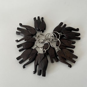 African Elephant Wood Carved Keychain