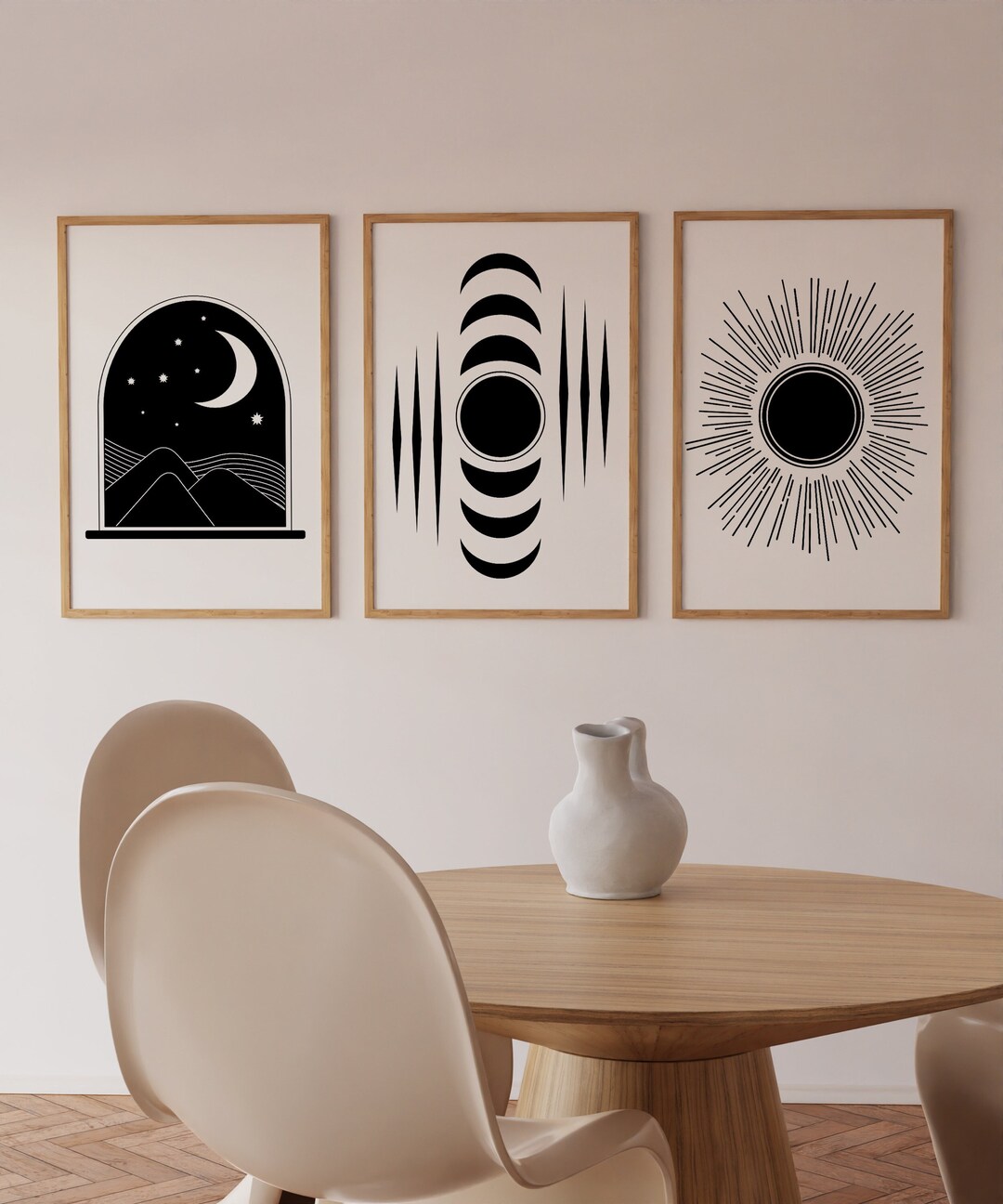 Boho Modern Black and White Tryptic Wall Art Set - Instant Download ...