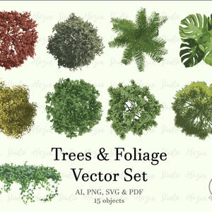 Set of 15 animated vector urban trees & foliage in top view. Digital download