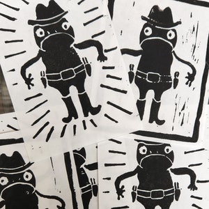 Cowboy Frog- Handmade Lino Print