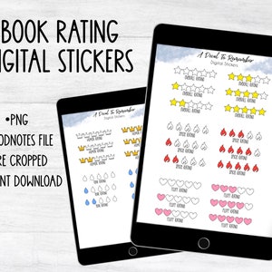Book Rating Digital Stickers, Star Rating, Spice Rating, Fluff Rating, Humor Rating, Tear Rating, Goodnotes Sticker Book, Pre Cropped
