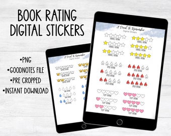 Book Rating Digital Stickers, Star Rating, Spice Rating, Fluff Rating, Humor Rating, Tear Rating, Goodnotes Sticker Book, Pre Cropped