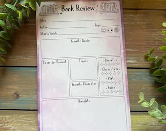 Watercolor Book Review Notepad | 5”x8” | 50 Pages | Easy Tear-away | Booktok | Bookish Gift | Book Lovers | Book Nerds | Reader Starionary
