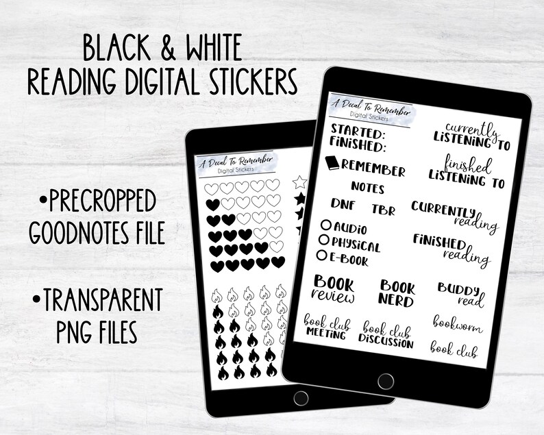 Black and White Reading Digital Stickers Precropped Etsy