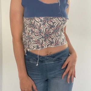 Women’s Tank Top | Floral, scrappy tank top | Women’s fashion | Floral Top | Blue and pink | Handmade clothing