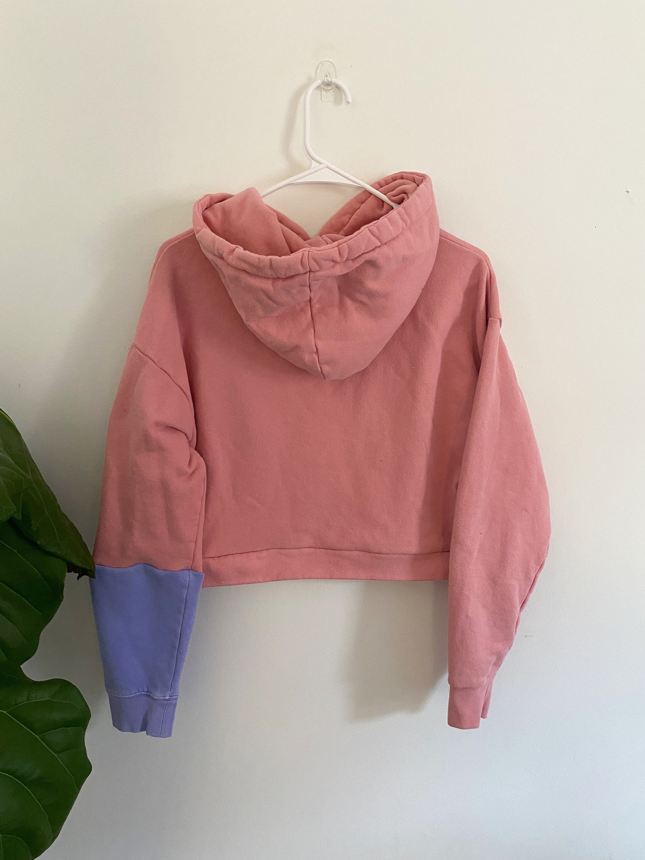 Pink Floral Sweatshirt, Women's Hoodie, Patchwork Sweatshirt