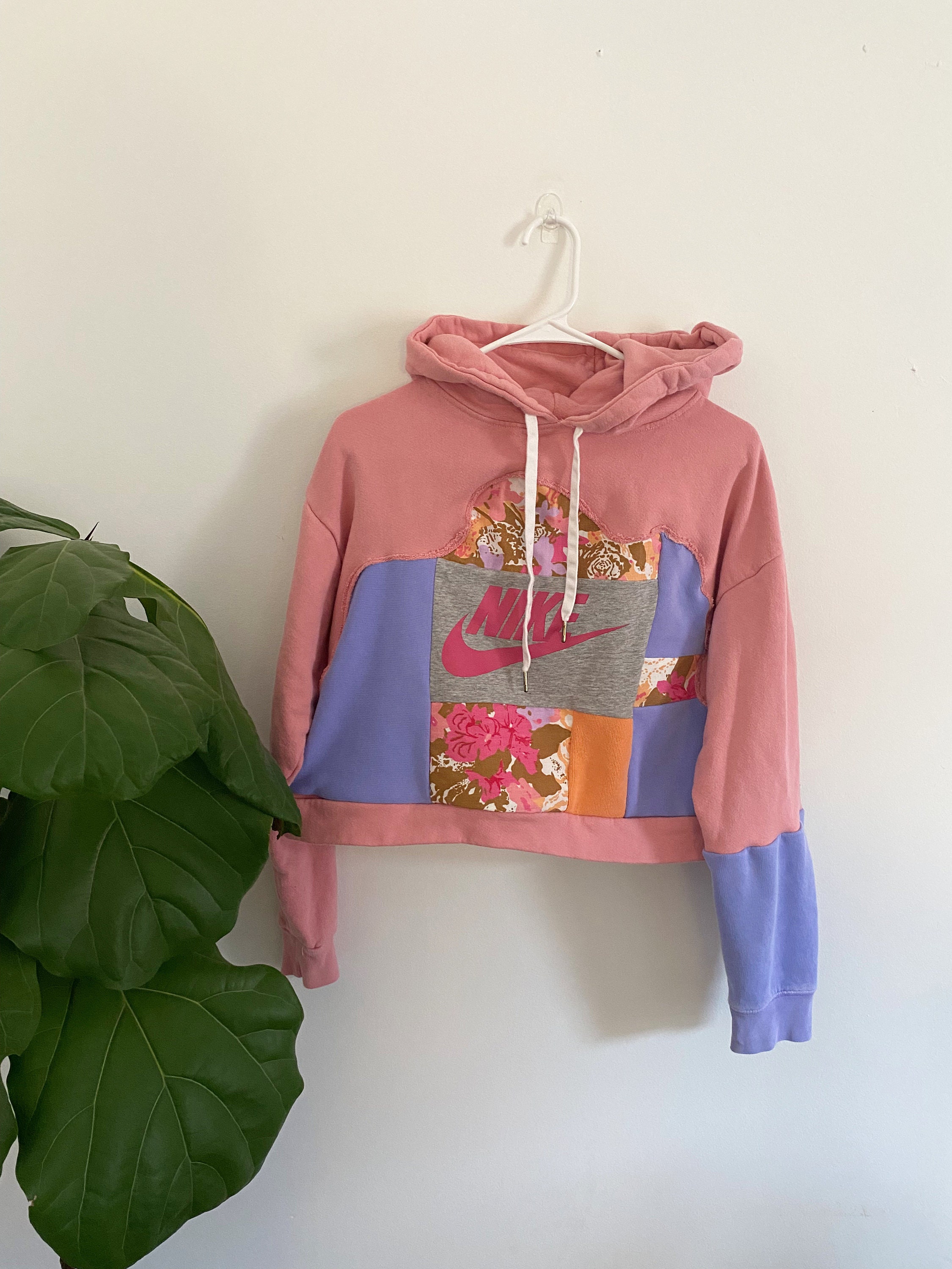 Pink Floral Sweatshirt, Women's Hoodie, Patchwork Sweatshirt Pink Floral Sweatshirt, Women's Hoodie, Patchwork Sweatshirt
