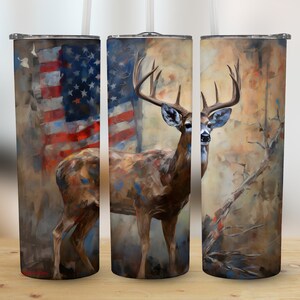Hunting American Flag 20oz Sublimation Tumbler Design, 9.2 x 8.3 Inches Straight Skinny Tumbler Wrap, PNG
