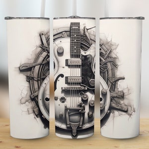 Guitar Tumbler Wrap | Music Tumbler PNG | 20 oz Retro Old School Musical Sublimation Design | Straight & Tapered | Digital Download
