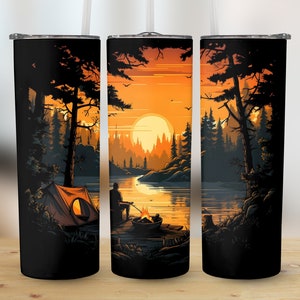 Camping Tumbler Wrap, Outdoor Expedition Sunset, 20 oz Tumbler Sublimation Design, Straight & Tapered, PNG Files, Digital Download