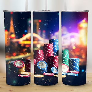 Poker Tumbler Wrap | Poker Tumbler PNG | Poker Chip Tumbler Design | 20 oz Las Vegas Sublimation Design | Digital Download