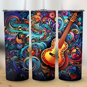Guitar Tumbler Wrap | Music Tumbler PNG | Instrument Tumbler Design | 20 oz Musical Sublimation Design | Digital Download