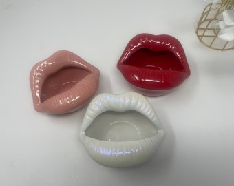 Bol de cerámica con forma de labios, bandeja para cosméticos, soporte para pintalabios, cenicero, maceta única con forma de labios