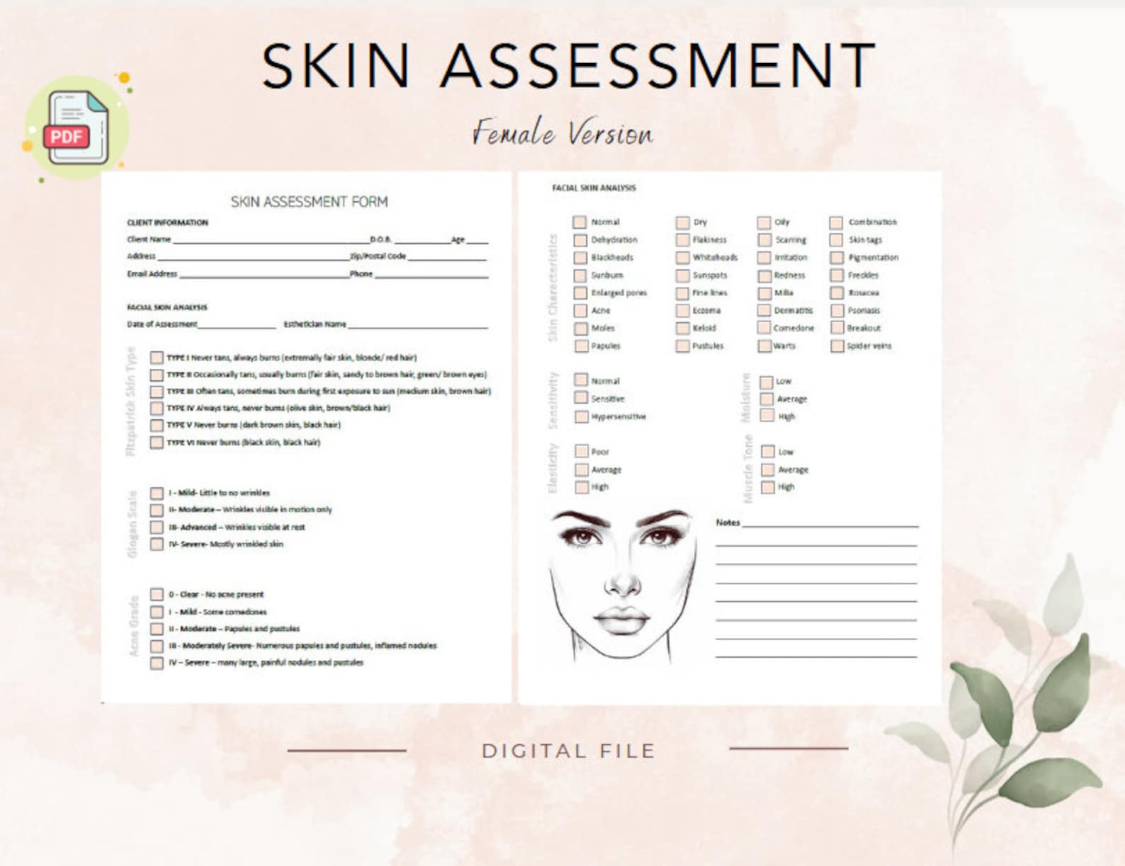 Skin Assessment Form Female Version Skin Analysis Form Nurse Injector Skin Assessment Form Female Version Skin Analysis Form Nurse Injector