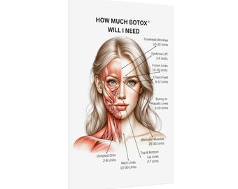 Facial Anatomy Muscles Rolled Poster, How Much Botox Will I Need Poster, MedSpa Nurse Injector Poster, Neurotoxin Botox Poster