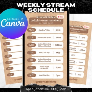 Craft Paper Wöchentlicher Sendeplan | Twitch Kick YouTube Discord Inhalt | 9:16 Story-Vorlage | Bearbeitbare Canva Vorlage | Gemütlich Minimal