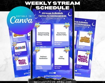 Purple Celestial Cloud Sky Stream Schedule | Twitch Kick YouTube Discord Content | 9:16 Instagram Story Post | Editable Canva Template