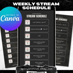 Modèle de programmation de diffusion | Style de téléphone moderne | Contenu Discord YouTube Twitch Kick | 9 h 16 : post sur l&#39;histoire Instagram | Modifiable dans Canvas