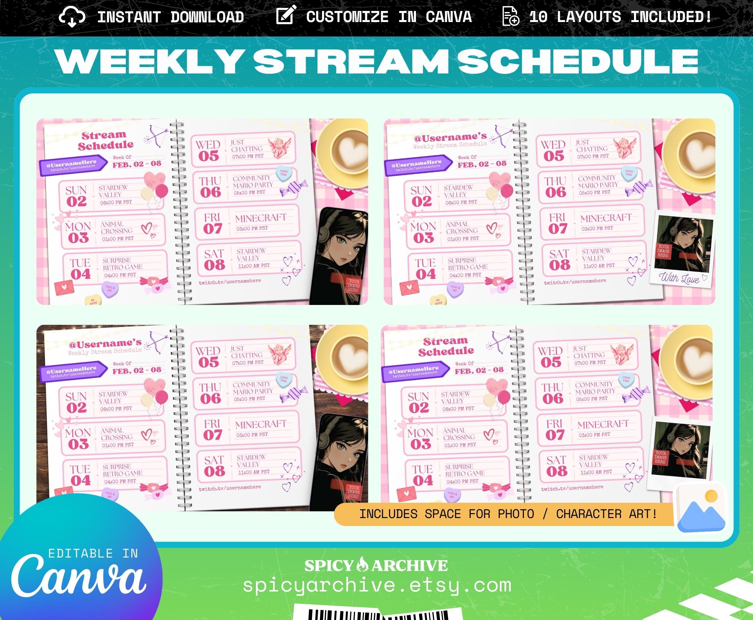 Pink Schedule Roster Pink Stream Schedule Template | Valentines Café Notebook | 2 Sizes + 10 ...