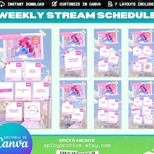 Modello di programmazione streaming / Anime Pink Cherry Blossom VTuber / Contenuto Twitch YouTube Discord / Post della storia di Instagram 9:16 / Modificabile in Canva