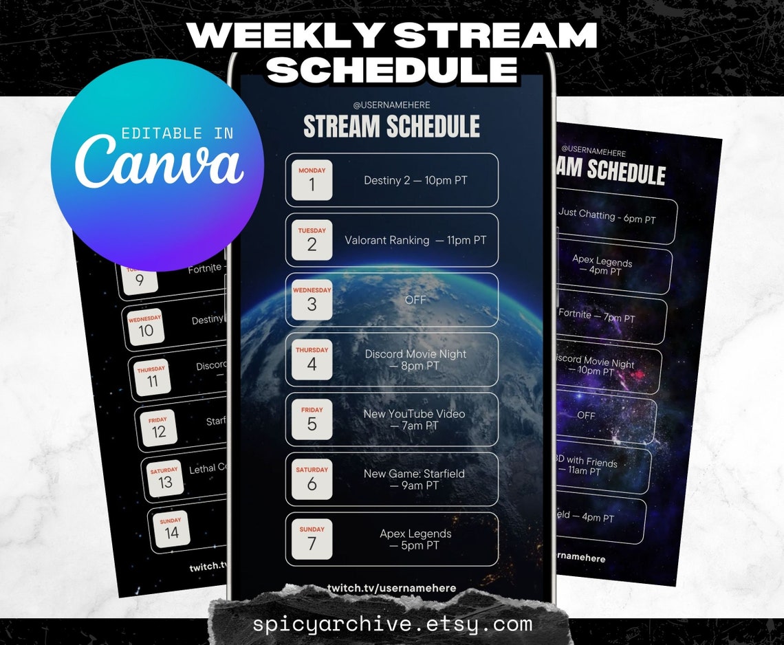 Modern Stream Schedule Space Galaxy Animated Twitch Kick Youtube