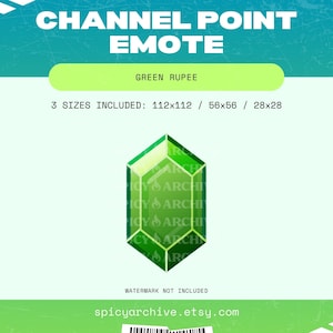Green Rupee Twitch Channel Point Emote / Legend of Zelda Rupee Emotes for Twitch, YouTube, Kick, and Discord / Green Gem Channel Icon