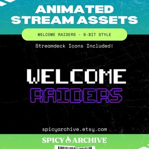 Welcome Raiders Animated Stream Overlay - Retro Style 8 Bit Twitch Overlay / Streamdeck Icons Included