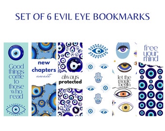 Set of 6 Evil Eye Bookmarks, Digital Bookmarks to Download