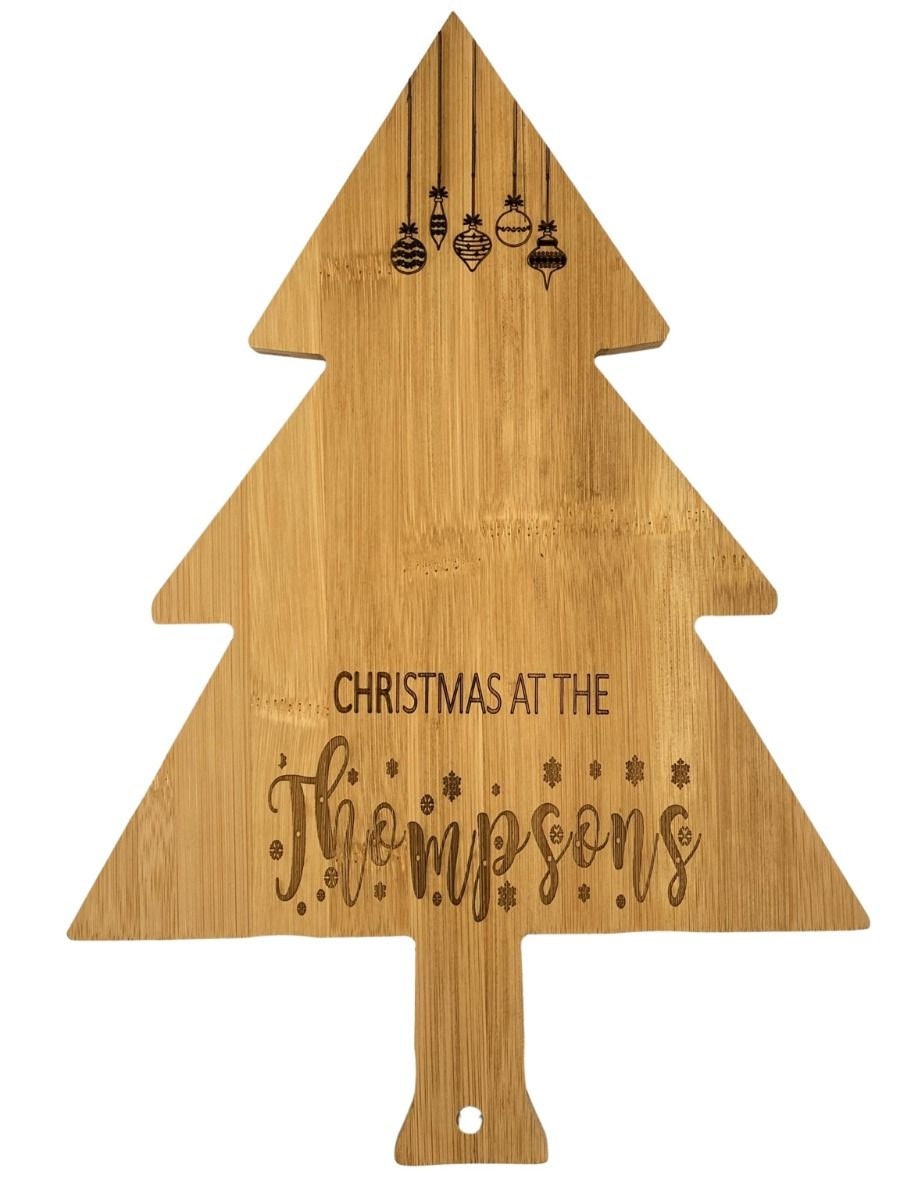 Personalised Shaped Christmas Tree Bamboo Serving Board Chopping Board Surname & Names Design Christmas Gift Christmas Tree 
