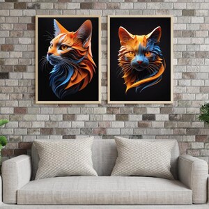 Orange Cat Black Background 3d Wall Art 6 JPG Print Wall Decor Cute Cat Digital Download.