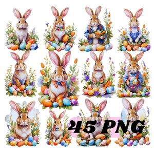 Clip art of a rabbit and eggs decorated with flowers. On Easter Day 45 png digital download Commercial use