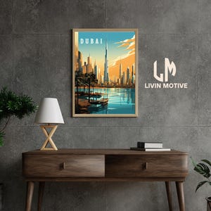 Dubai Skyline Digital Art Print | Burj Khalifa Poster | Modern Cityscape Wall Decor |Travel Poster Printable | Sunset City View | Home Decor