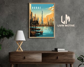 Dubai Skyline Art Print | Burj Khalifa Sunset, Modern Cityscape (Digital Download)