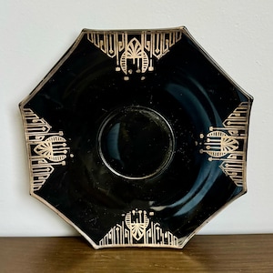 Octagon Black and Gold Sterling Decorative Plate | Art Deco Display Plate