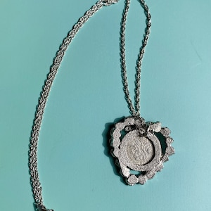Vintage Heart Shaped 1961 British Six Pence Necklace | Silver Tone Jewelry