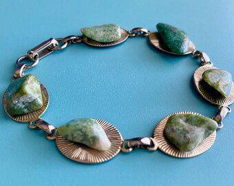 Groene stenen armband met ovale goudkleurige Starburst-schijven